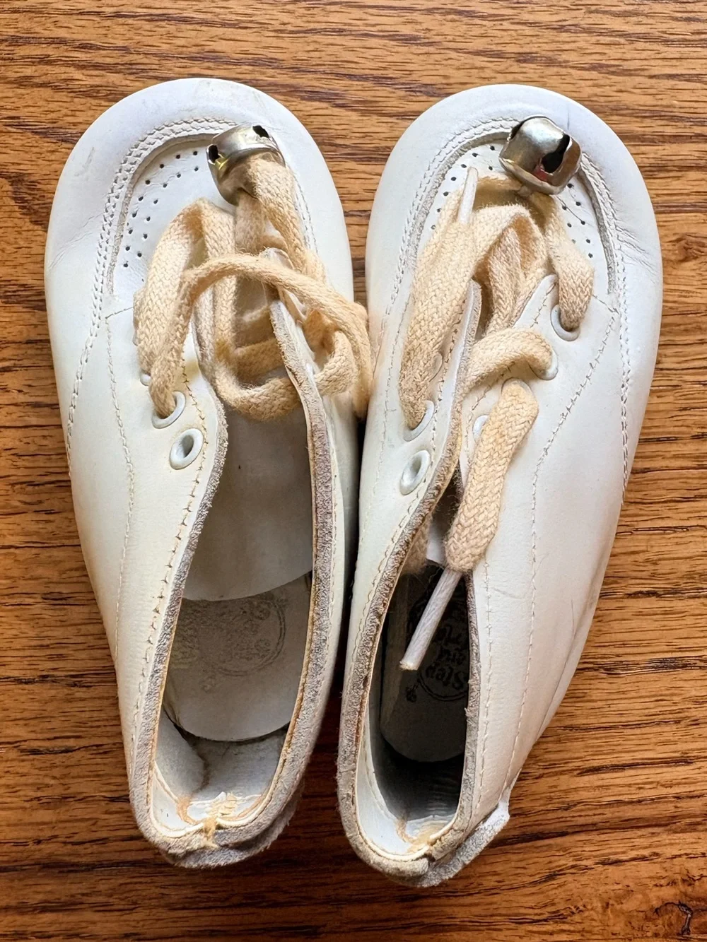 Vintage Step N’ Stride 3.5D White Baby Walker Shoes with Bell Accent